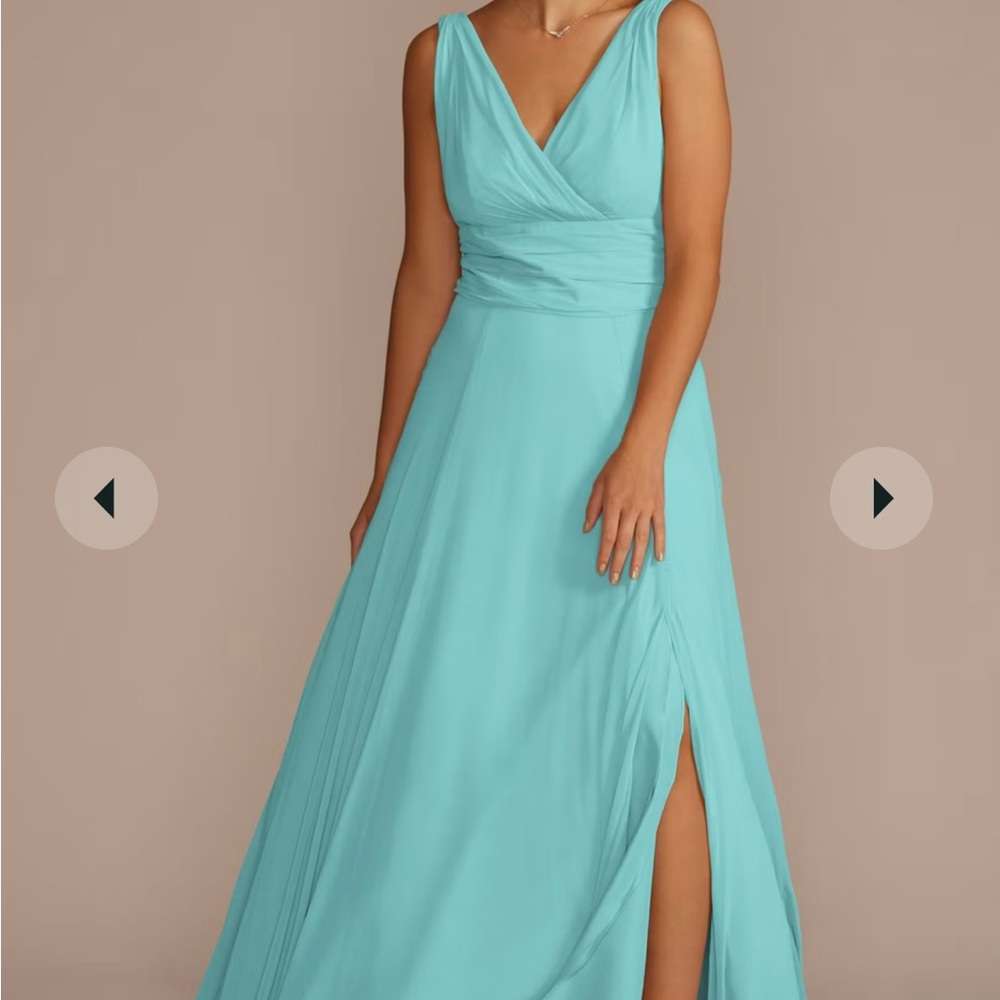 David’s Bridal Long Chiffon Surplice Tank Dress - Spa Size 14